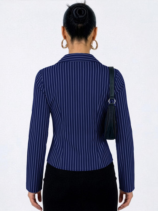 Aahwan Blue Striped Button Down Flared Bell Long Sleeve Casual Shirt for Women's & Girl's(395-SBlue-M)