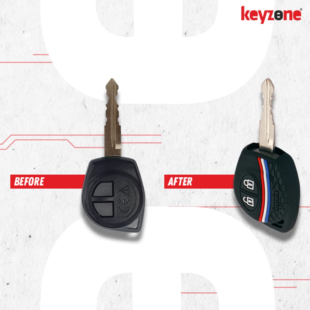 Keyzone Striped Silicone Key Cover for Suzuki Jimny,Fronx,Swift,Dzire,Baleno,Eritga,Grand Vitara,Brezza,e-Vitara,Ciaz,WagonR,Alto,Scross,Ignis 2B Remote Key(Black)