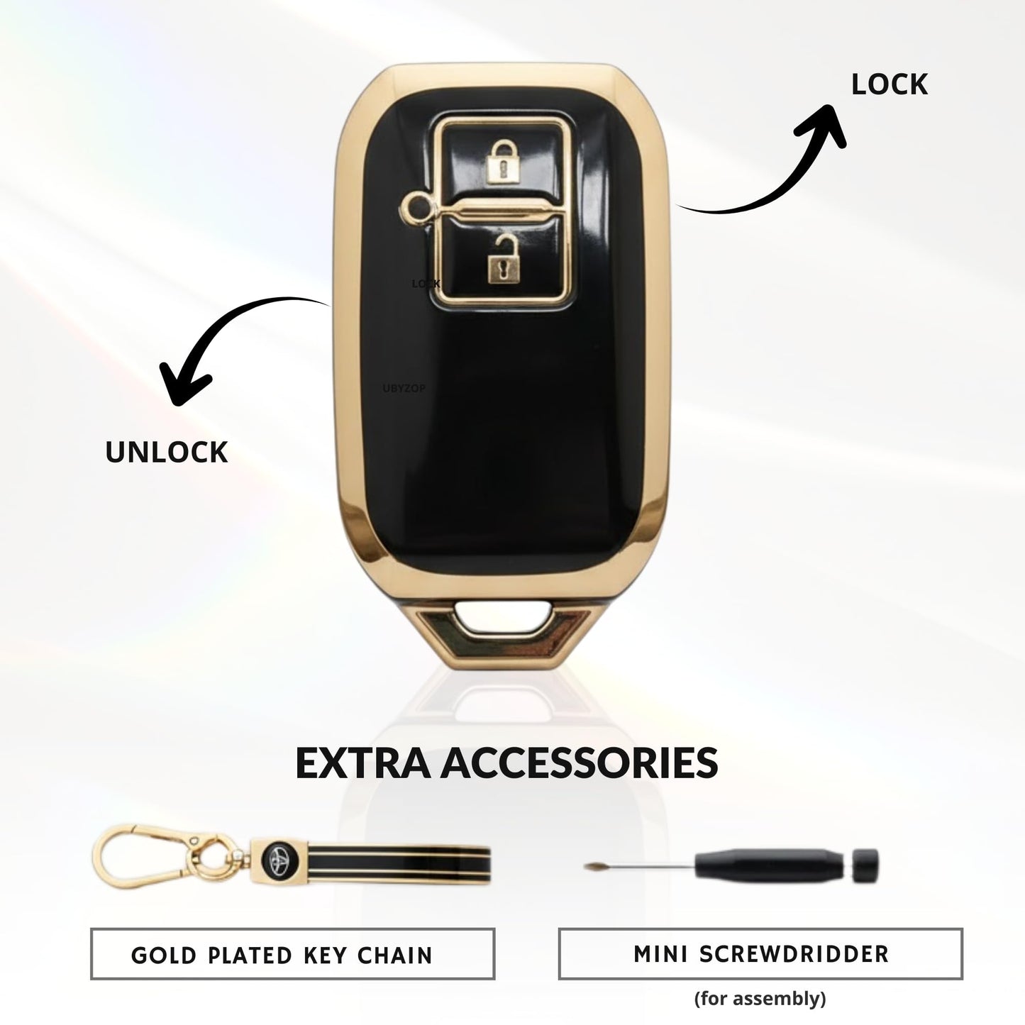 AutoLuxe Premium Black & Gold Soft TPU Car Smart Key Cover Case Compatible with Suzuki Jimny, Fronx, Grand Vitara, Baleno, Swift, Dzire, Ertiga, XL6 & Toyota Glanza, Hyryder | 2 Button Key
