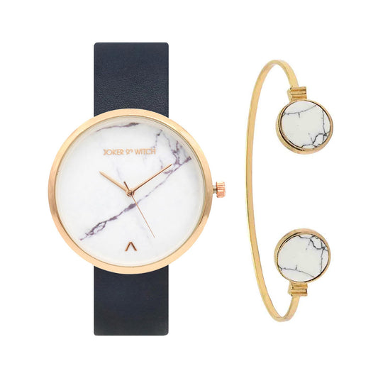 Joker & Witch Leather Women Miranda Analog Watch Bracelet Stack Combo, White Dial, Blue Band