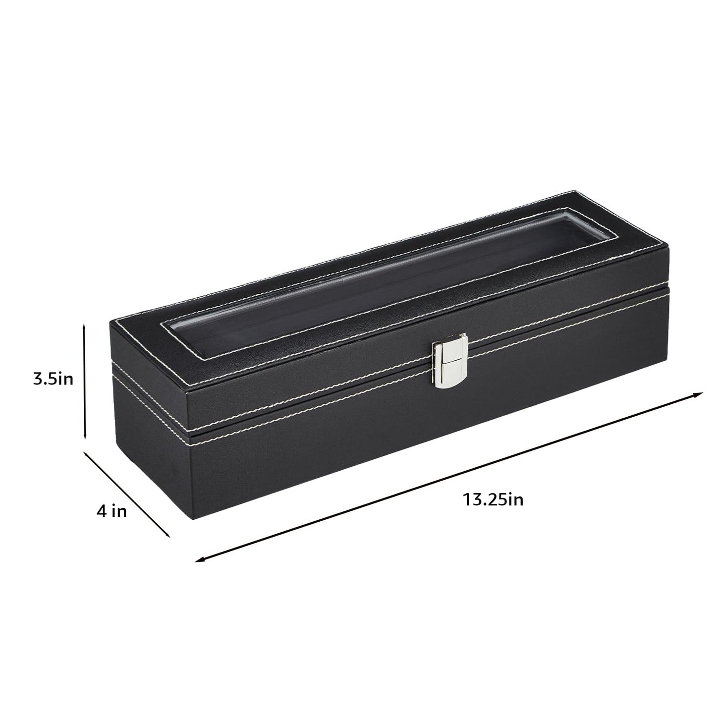 Amazon Basics Unisex Faux Leather Watch Organiser Box with 6 Slots |Watch Organiser with Transparent Lid (Black)
