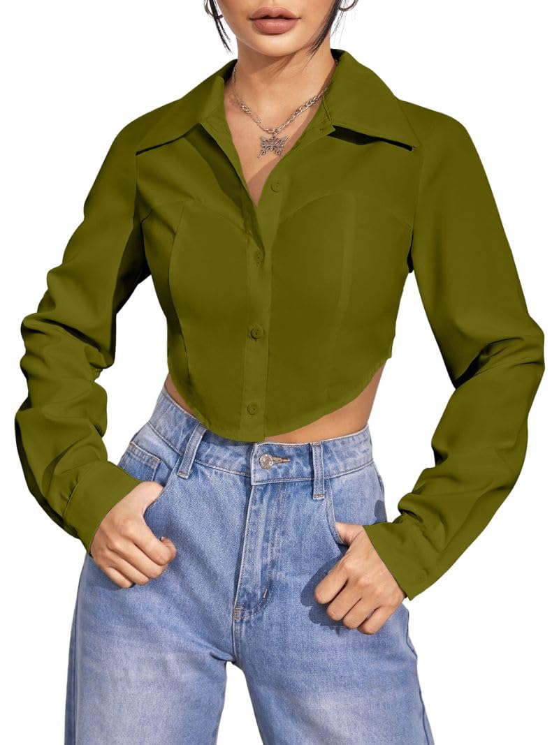 GRECIILOOKS Women's Regular Fit Western Shirt (GL-W1915_Green