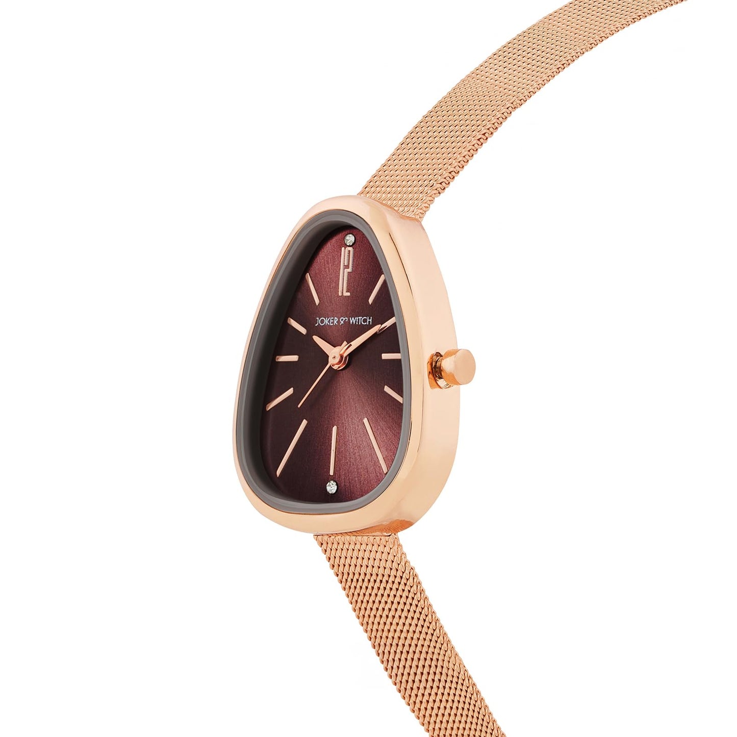 Joker & Witch Maris Maroon Sunray Small Oval Dial Rose Gold Mesh Strap Women's Watch