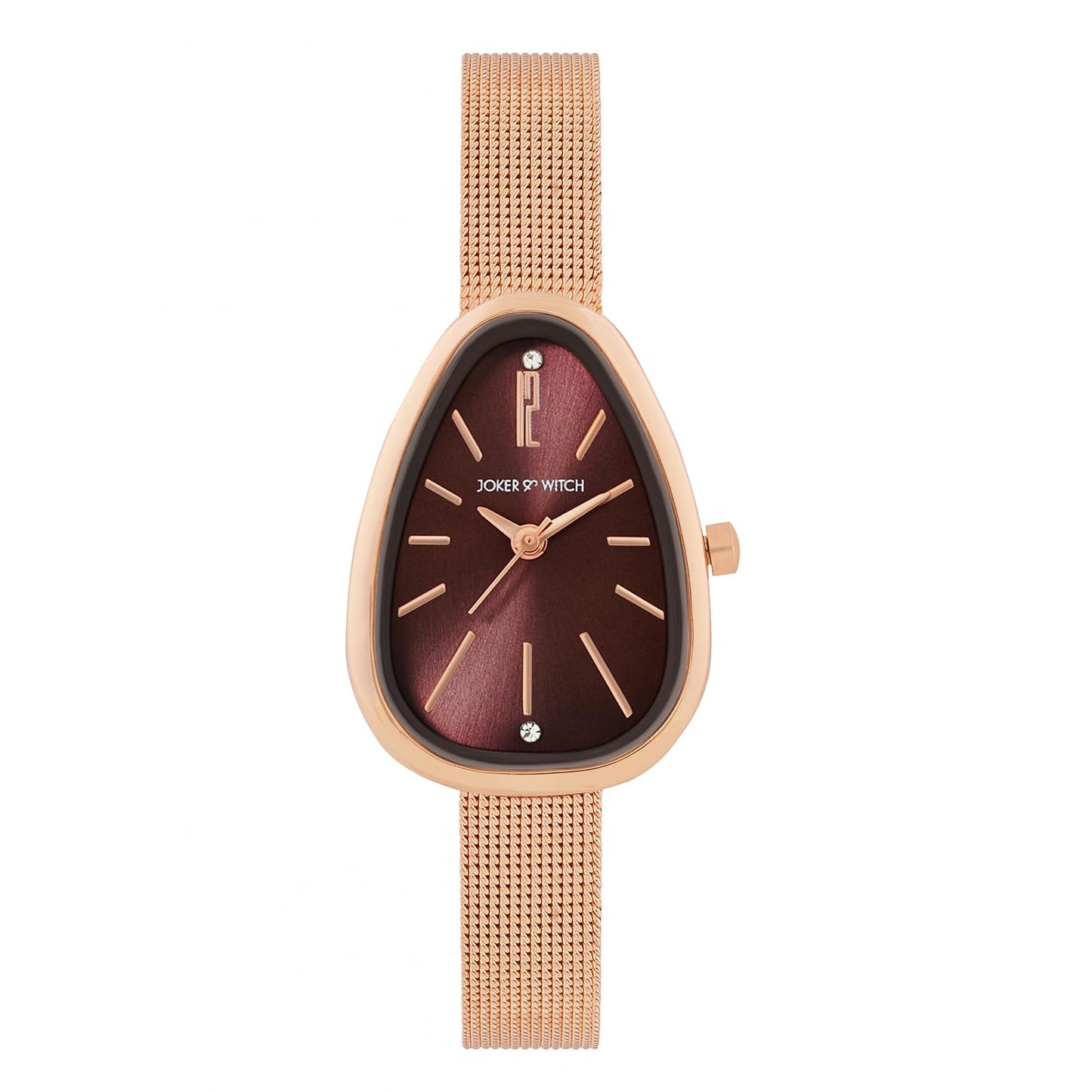 Joker & Witch Maris Maroon Sunray Small Oval Dial Rose Gold Mesh Strap Women's Watch