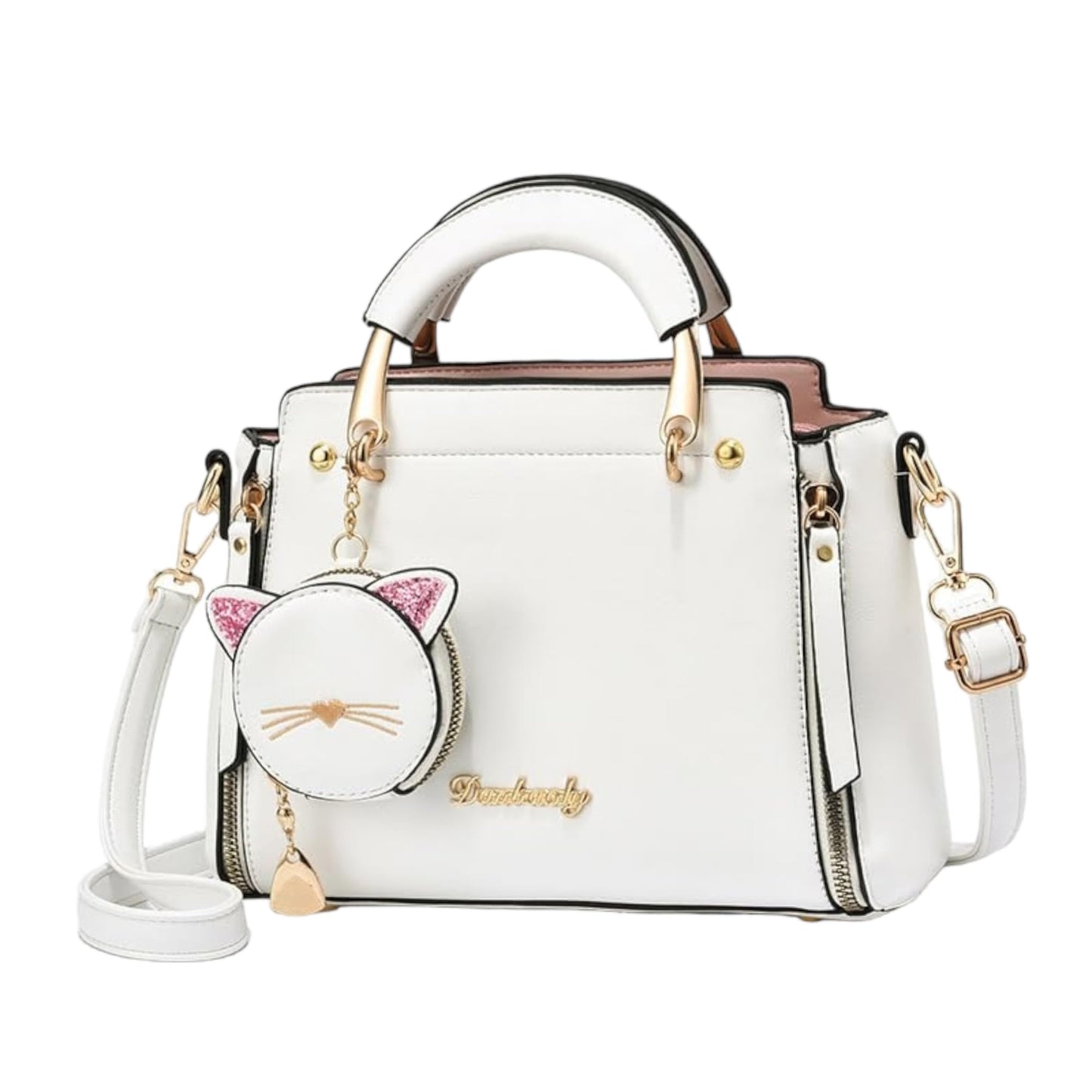 SANTORINI Women Handbag Leather Fancy Bag | Satchel Bag with zipper closure and coin pouch | Small size Purse for girls with Strap | Party Clutch for ladies (WHITE)