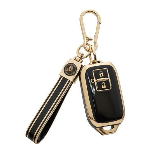 AutoLuxe Premium Black & Gold Soft TPU Car Smart Key Cover Case Compatible with Suzuki Jimny, Fronx, Grand Vitara, Baleno, Swift, Dzire, Ertiga, XL6 & Toyota Glanza, Hyryder | 2 Button Key