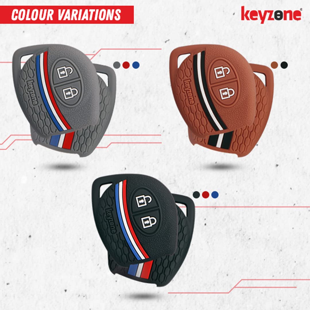 Keyzone Striped Silicone Key Cover for Suzuki Jimny,Fronx,Swift,Dzire,Baleno,Eritga,Grand Vitara,Brezza,e-Vitara,Ciaz,WagonR,Alto,Scross,Ignis 2B Remote Key(Black)