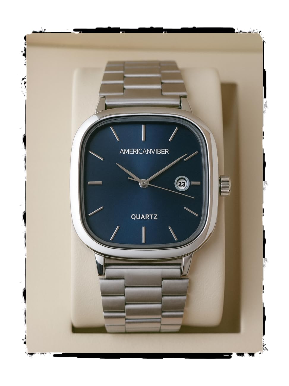 AMERICANVIBER Men's Silver, Watch with Stainless Steel Band | Water-Resistant Analog Dress & Casual Wristwatch (Blue)
