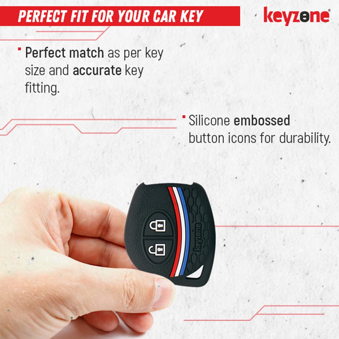 Keyzone Striped Silicone Key Cover for Suzuki Jimny,Fronx,Swift,Dzire,Baleno,Eritga,Grand Vitara,Brezza,e-Vitara,Ciaz,WagonR,Alto,Scross,Ignis 2B Remote Key(Black)