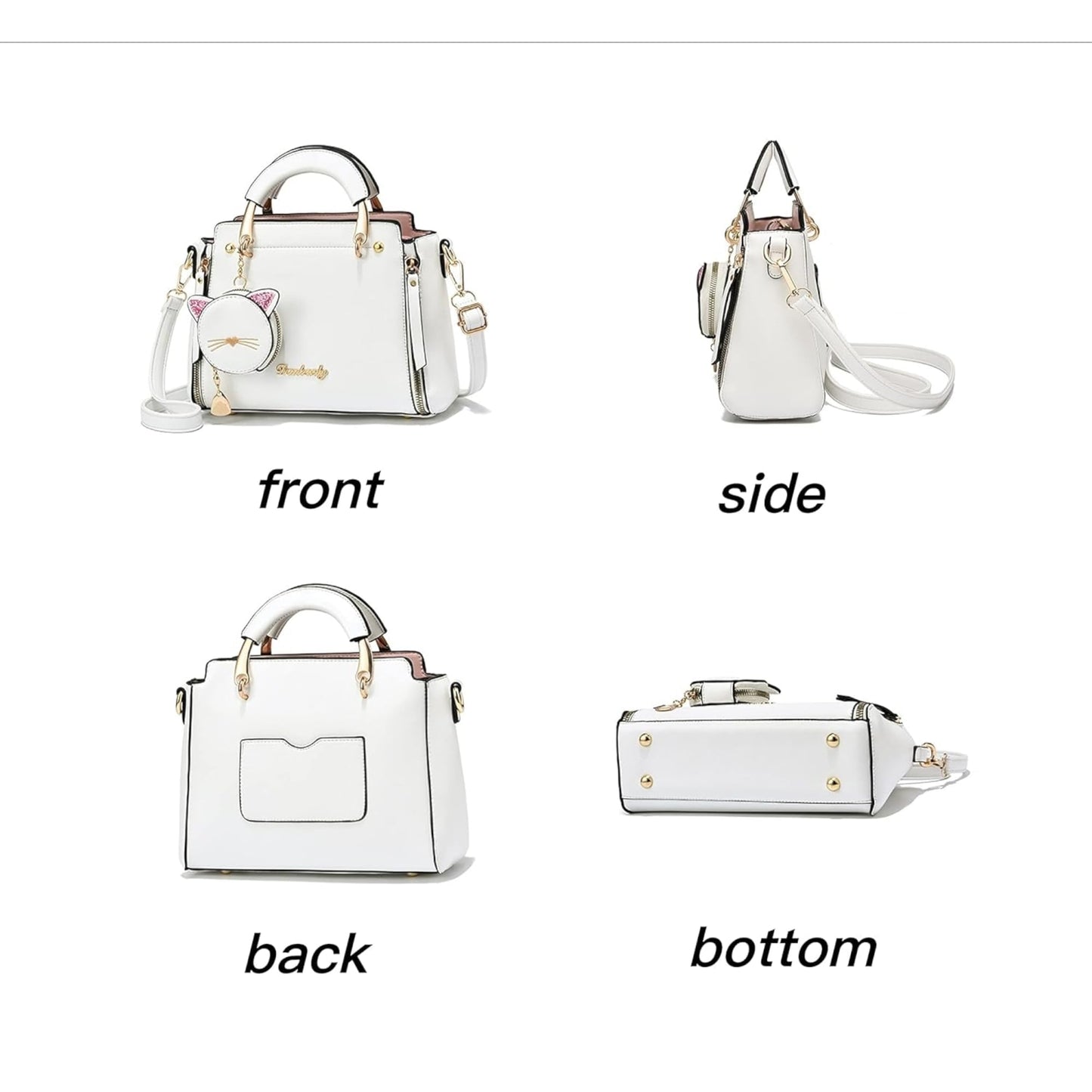 SANTORINI Women Handbag Leather Fancy Bag | Satchel Bag with zipper closure and coin pouch | Small size Purse for girls with Strap | Party Clutch for ladies (WHITE)