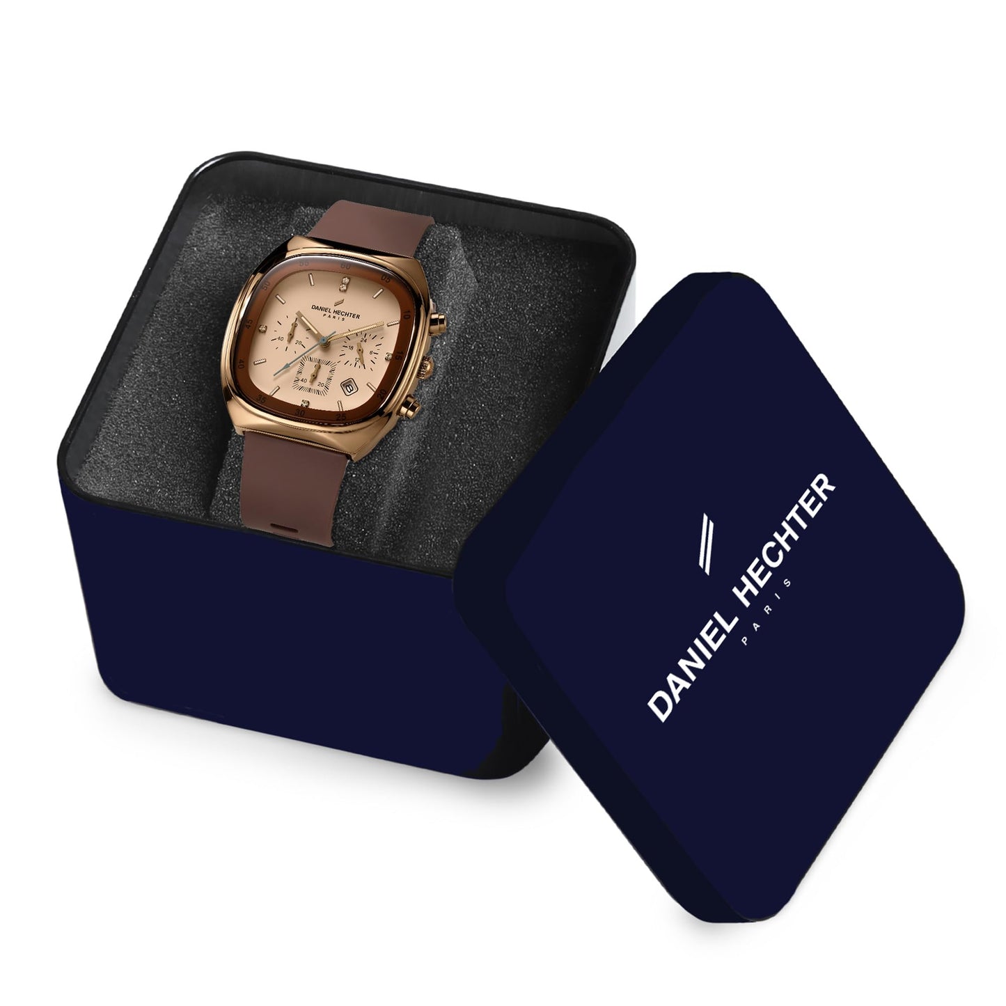 Daniel Hechter Paris Bercy Collection Modern Multi Functional Watch for Men with Square Dial and Silicon Band-DHM1001 (Beige)