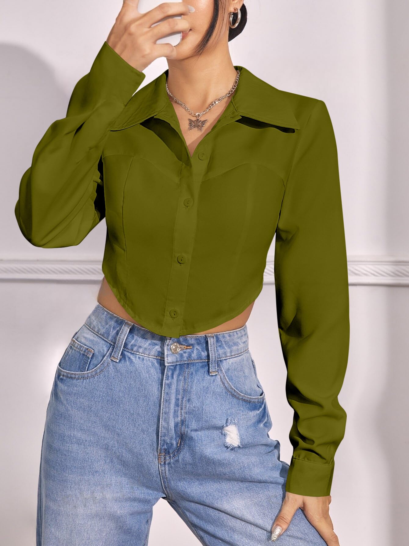 GRECIILOOKS Women's Regular Fit Western Shirt (GL-W1915_Green