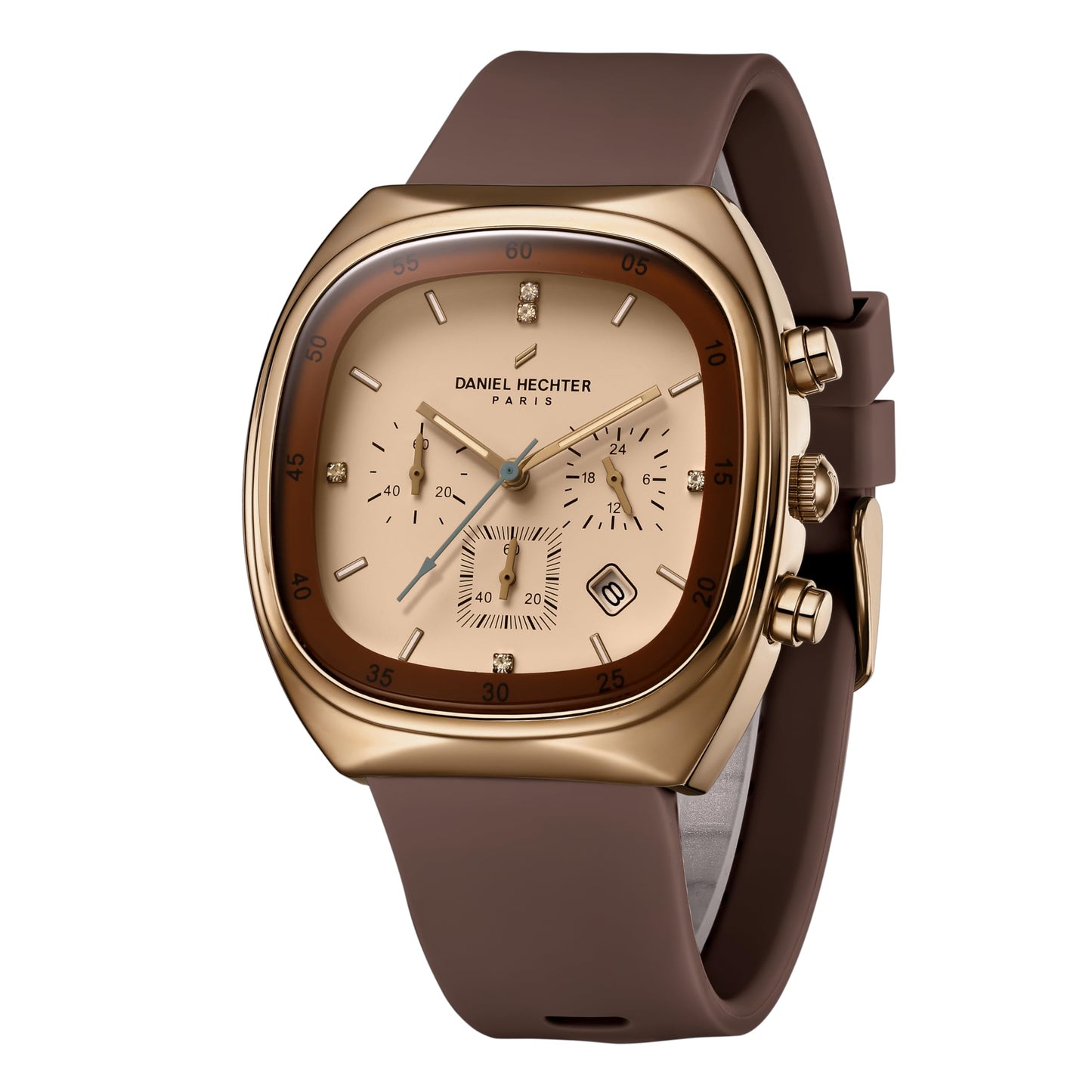 Daniel Hechter Paris Bercy Collection Modern Multi Functional Watch for Men with Square Dial and Silicon Band-DHM1001 (Beige)