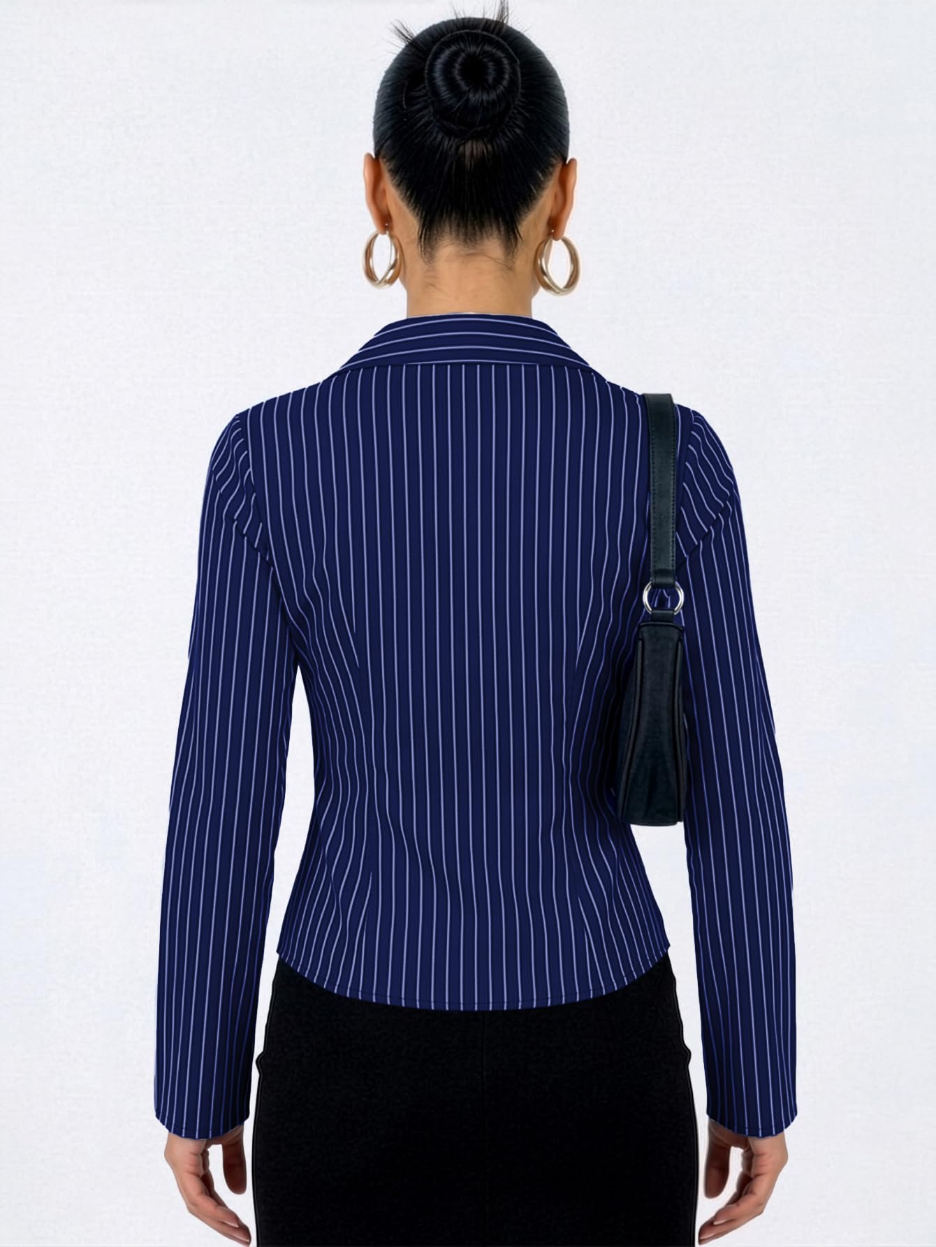 Aahwan Blue Striped Button Down Flared Bell Long Sleeve Casual Shirt for Women's & Girl's(395-SBlue-M)