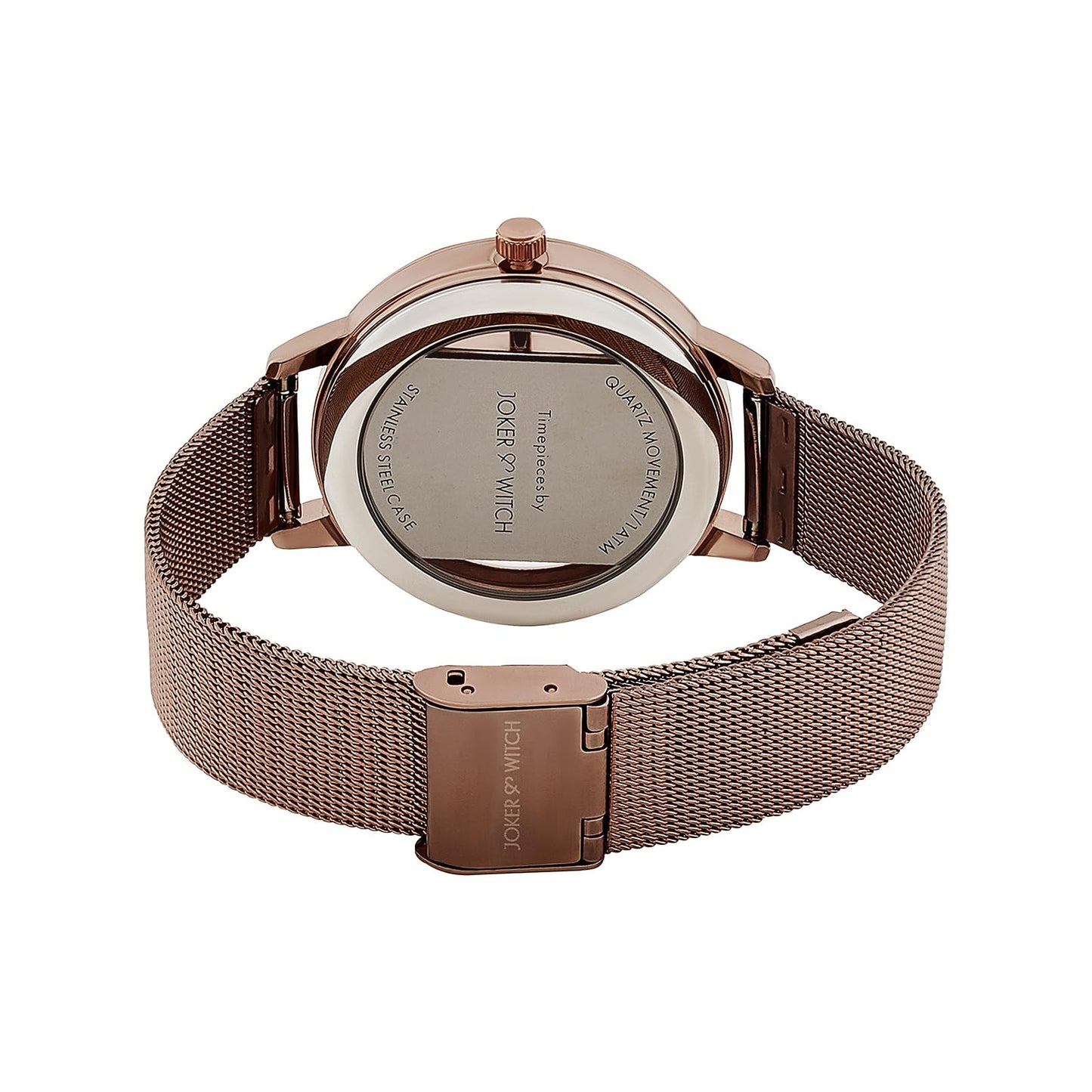 Joker & Witch Futuristic Copper Large Glitter Dial Mesh Strap Women's Watch