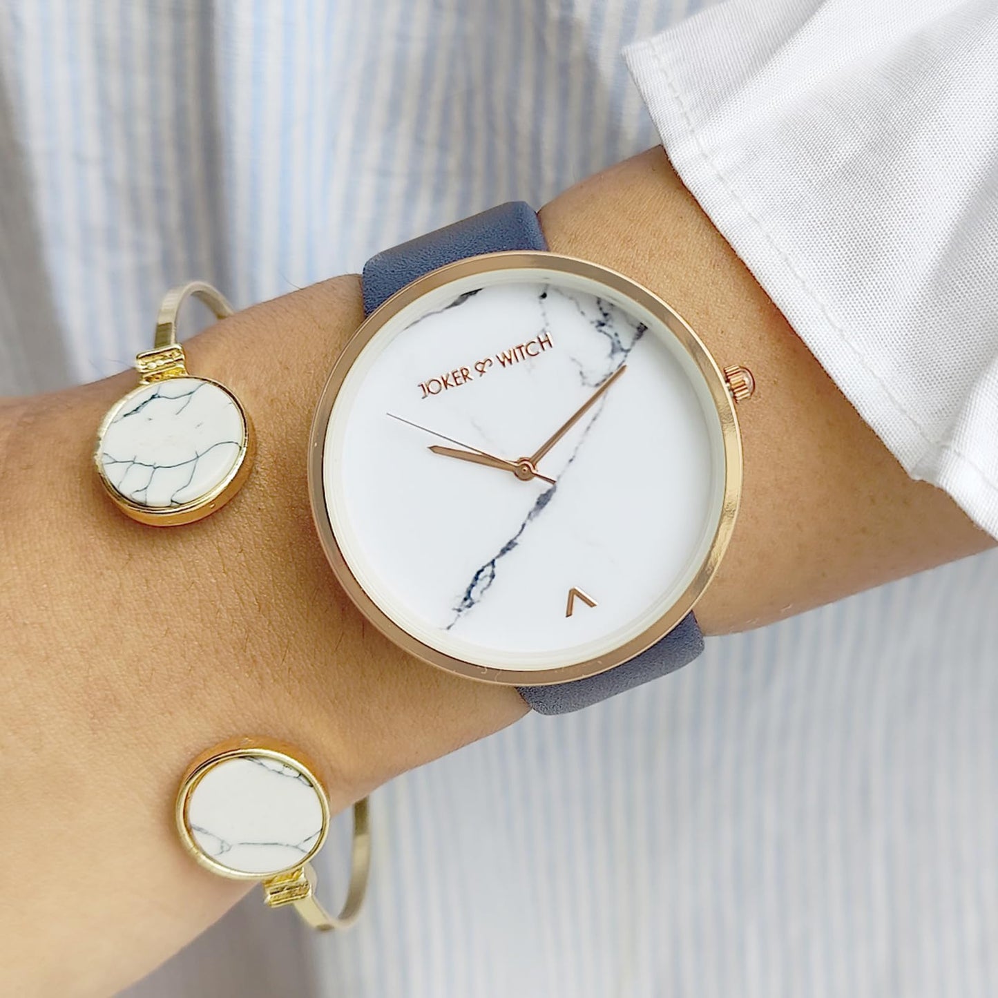 Joker & Witch Leather Women Miranda Analog Watch Bracelet Stack Combo, White Dial, Blue Band