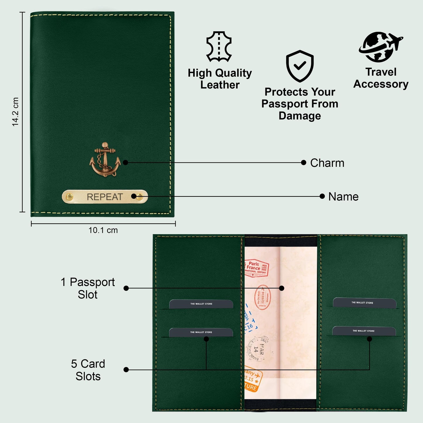 The Wallet Store Personalised Complete Combo for Men | Wallet, Passport Cover, Eyewear Case & Keychain Set with Name & Charm | Premium Gift Box for Birthday, Anniversary & Special Occasions (Green)