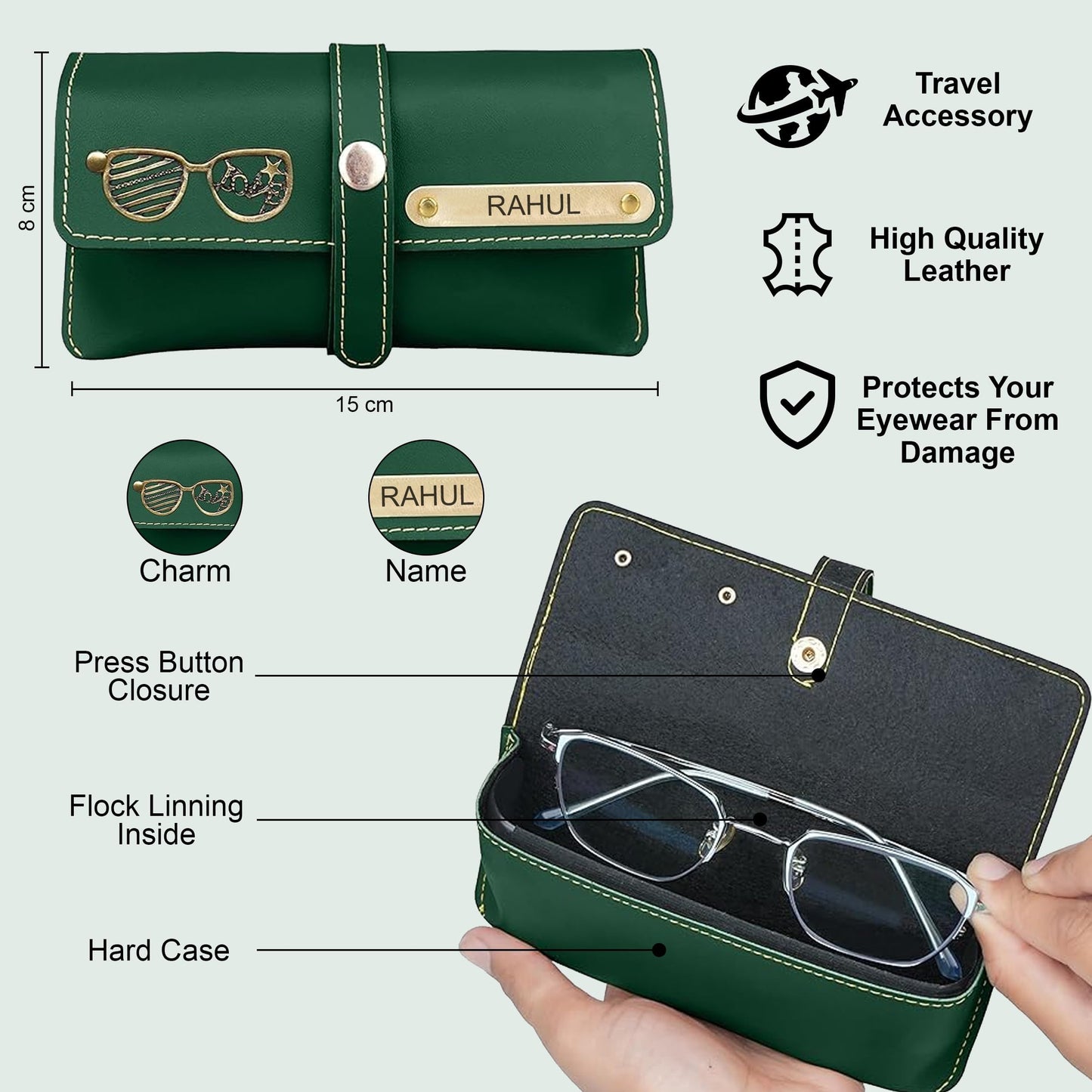 The Wallet Store Personalised Complete Combo for Men | Wallet, Passport Cover, Eyewear Case & Keychain Set with Name & Charm | Premium Gift Box for Birthday, Anniversary & Special Occasions (Green)