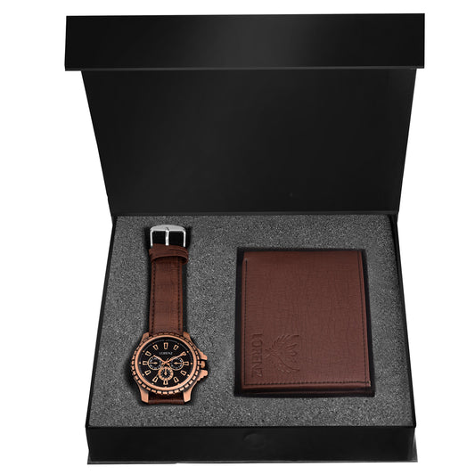LORENZ Men’s Premium Watch and Wallet Gift Set | Brown Leather Wallet with Analog Watch | Stylish Combo Gift Box for Men | Birthday, Anniversary & Festive Gifting | Luxury Men’s Accessories